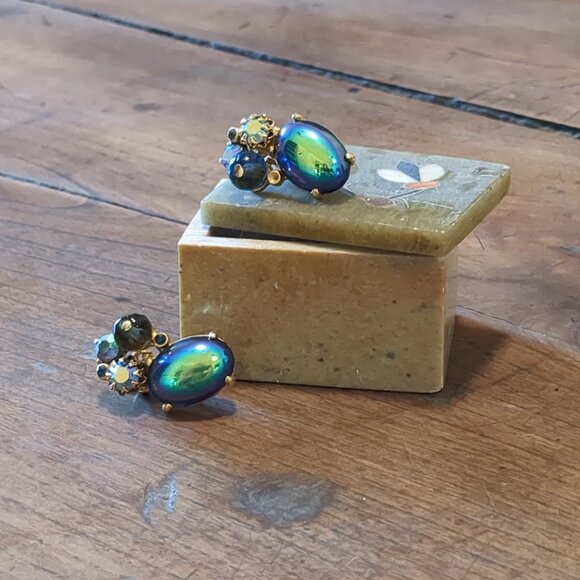 Schiaparelli Jewelry - Schiaparelli Faux Cabochon and Rhinestone Earrings